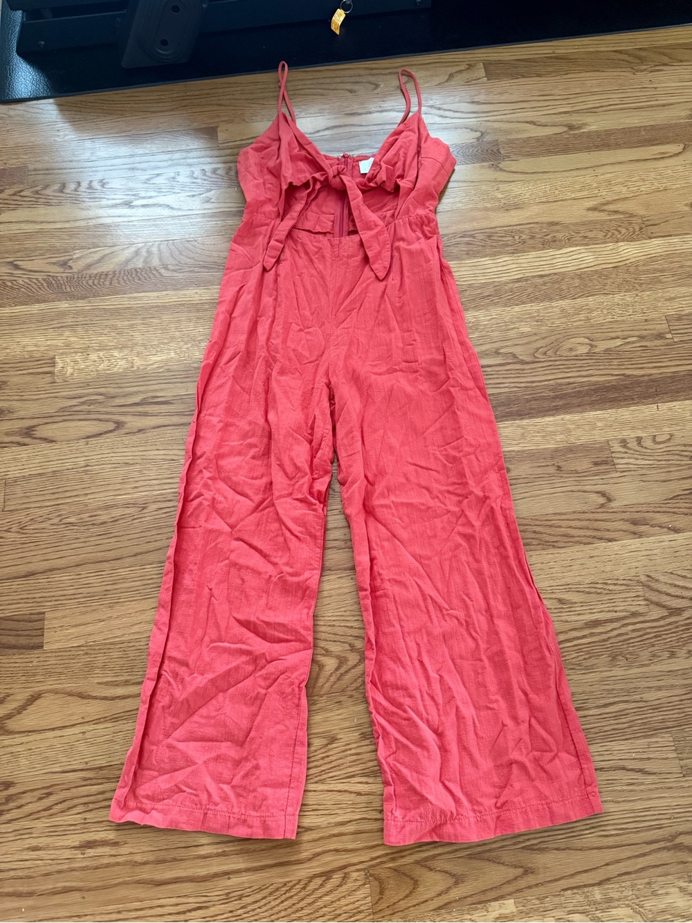 Sleeveless Coral Tie-Front Wide-Leg Jumpsuit